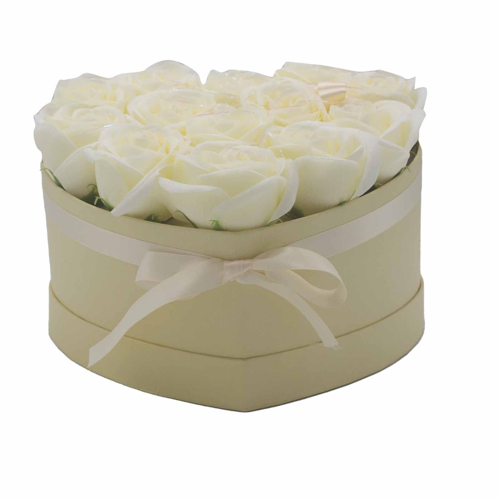 Soap Flower Gift Bouquet - 13 Cream Roses - Heart - Charming Spaces