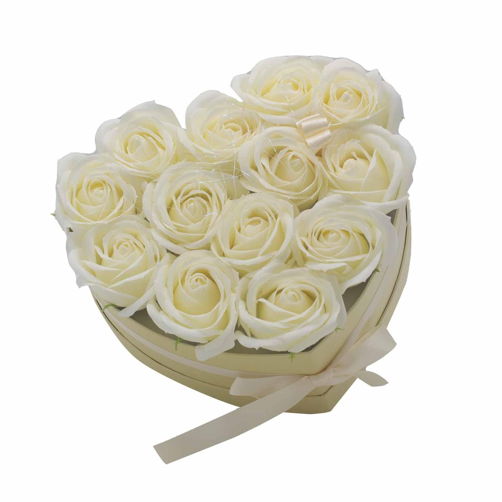 Soap Flower Gift Bouquet - 13 Cream Roses - Heart - Charming Spaces