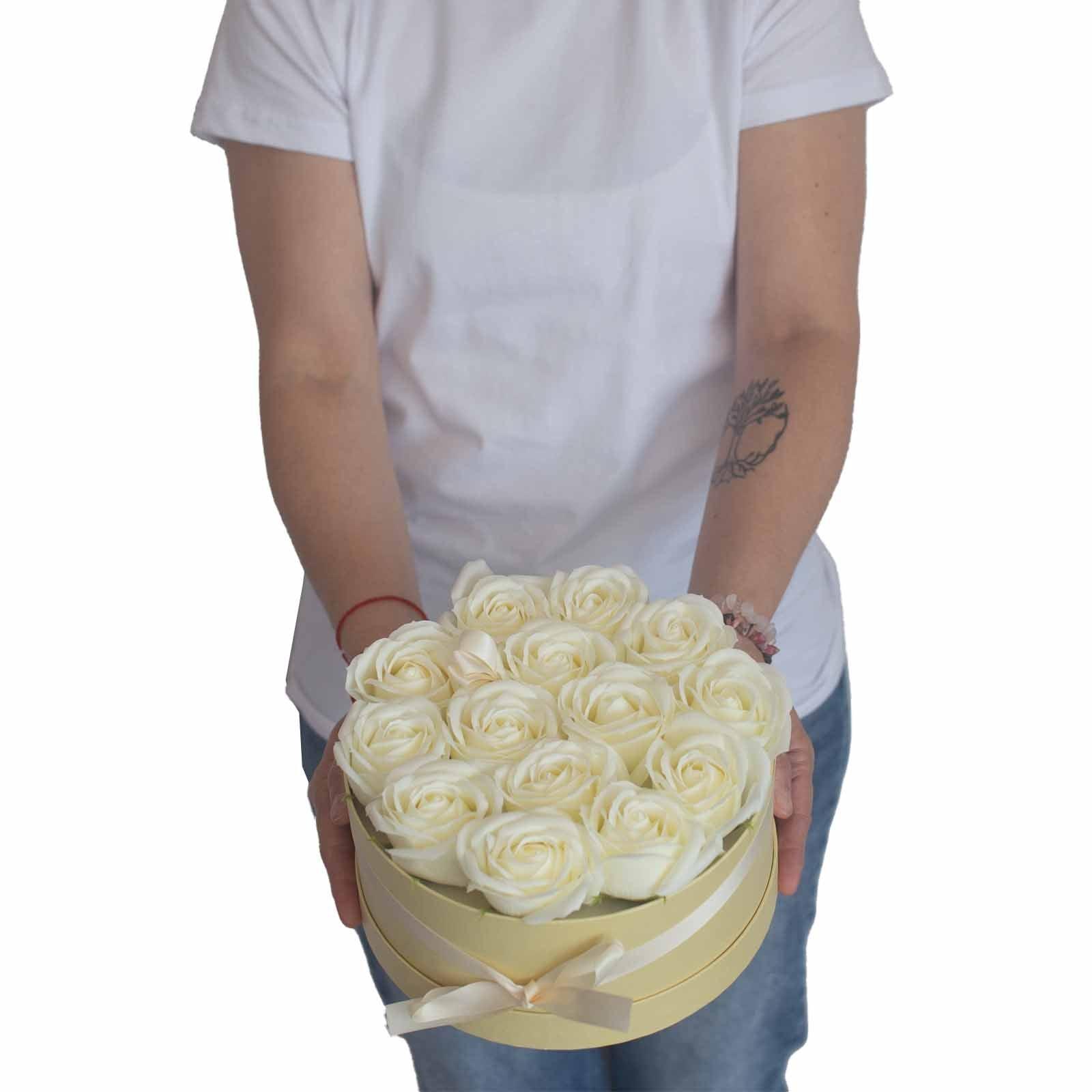 Soap Flower Gift Bouquet - 14 Cream Roses - Round - Charming Spaces