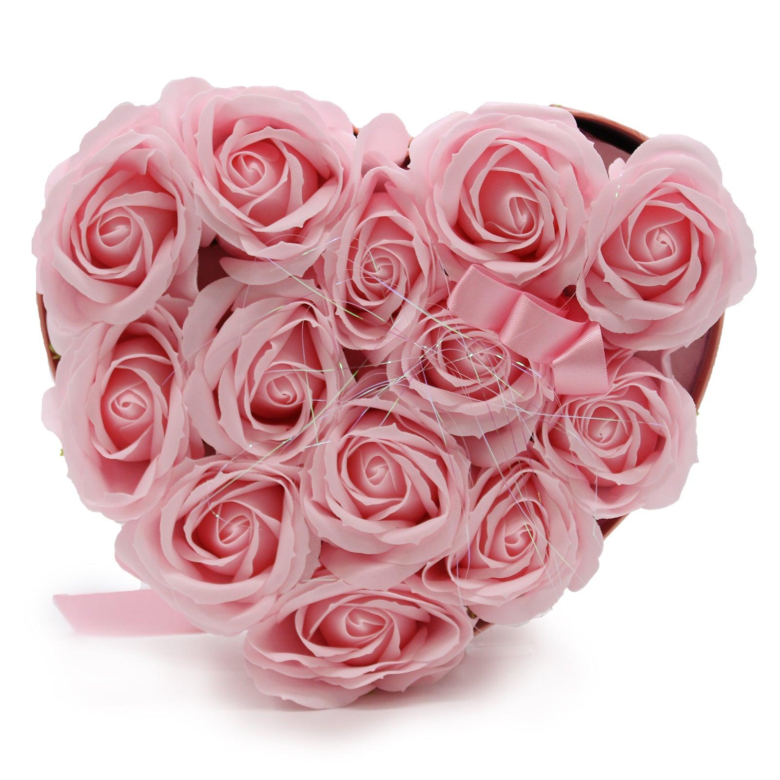 Soap Flower Bouquet - 13 Pink Roses - Heart - Charming Spaces
