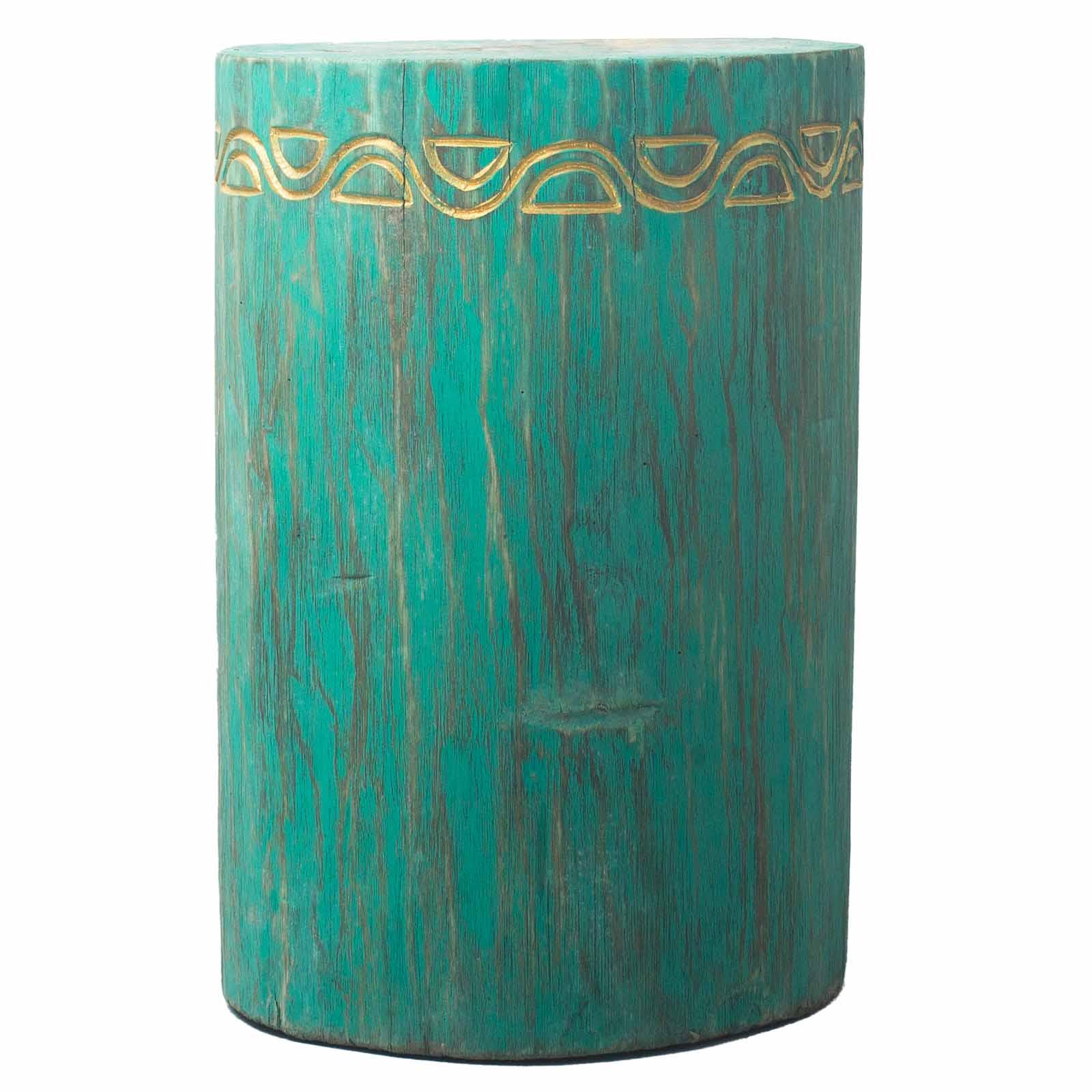 Wooden Stool - Tribal Design - Handmade - Turquoise Table - Charming Spaces
