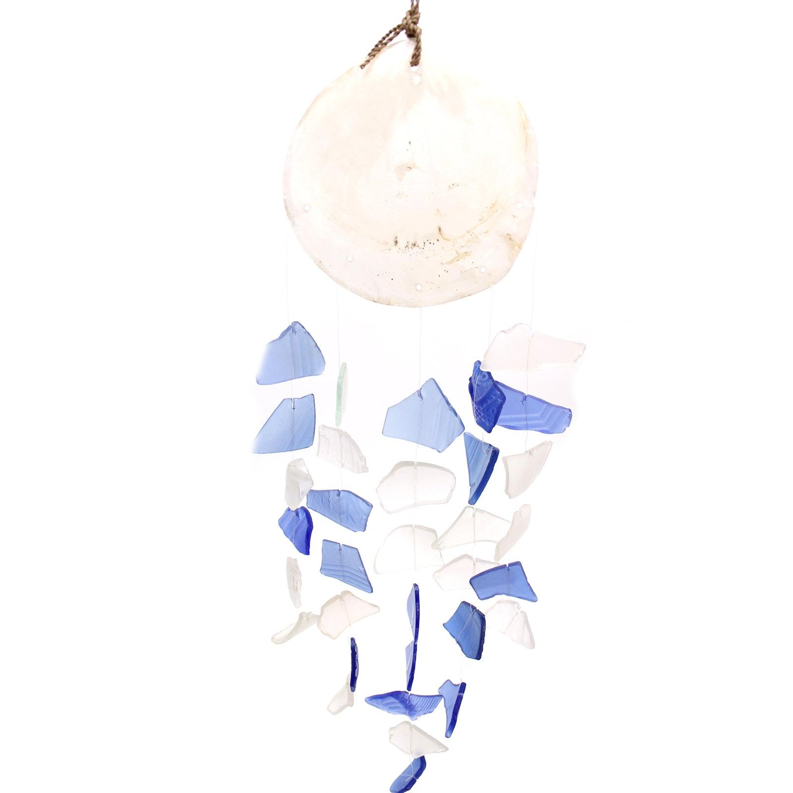 Copis & Glass Drop Wind Chime- Blue & White Glass - Charming Spaces