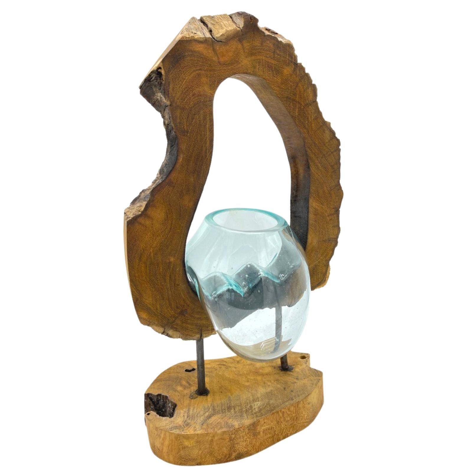 Molten Glass Hanging Art Vase on Wood - Charming Spaces