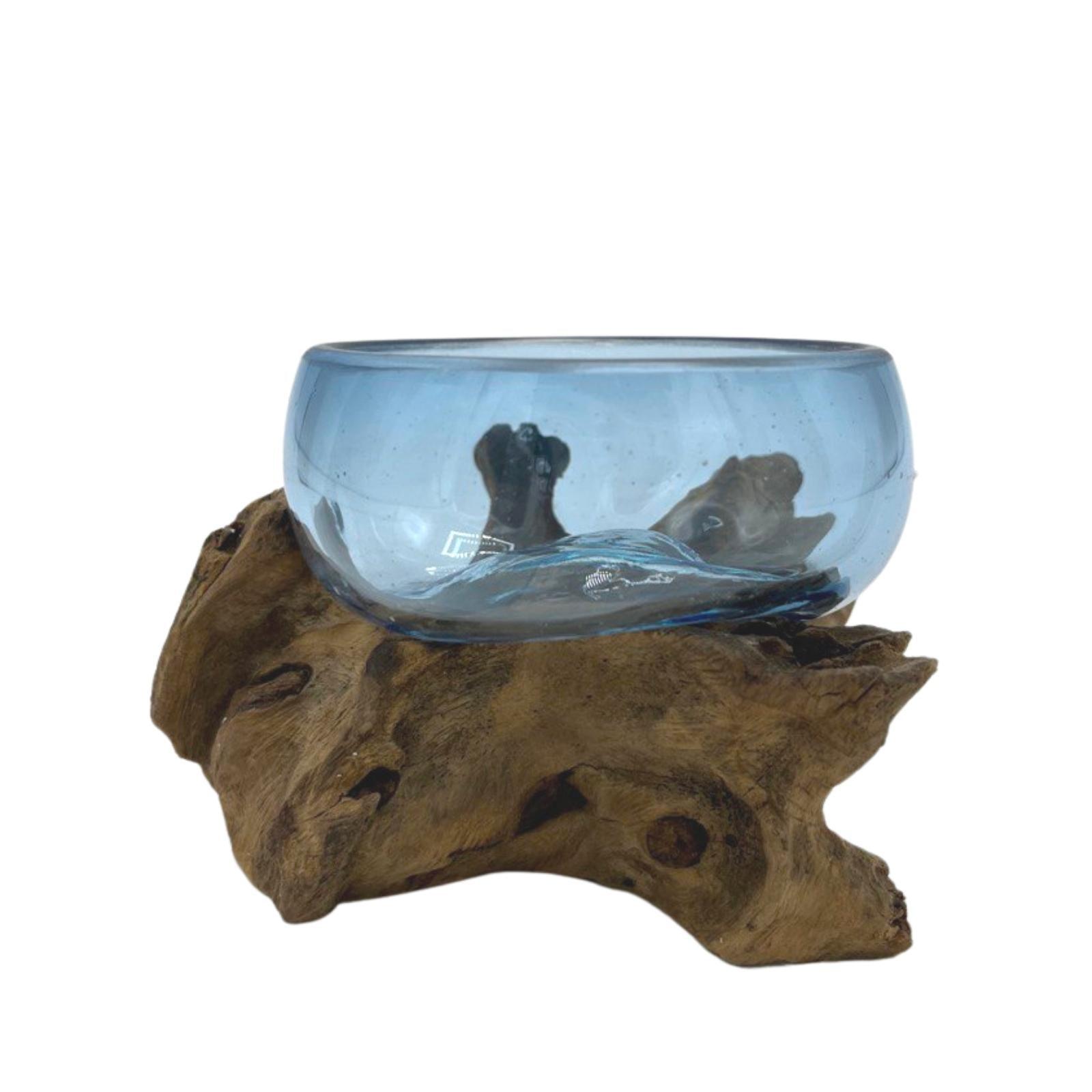 Molten Glass Mini Blue Bowl on Wood - Charming Spaces