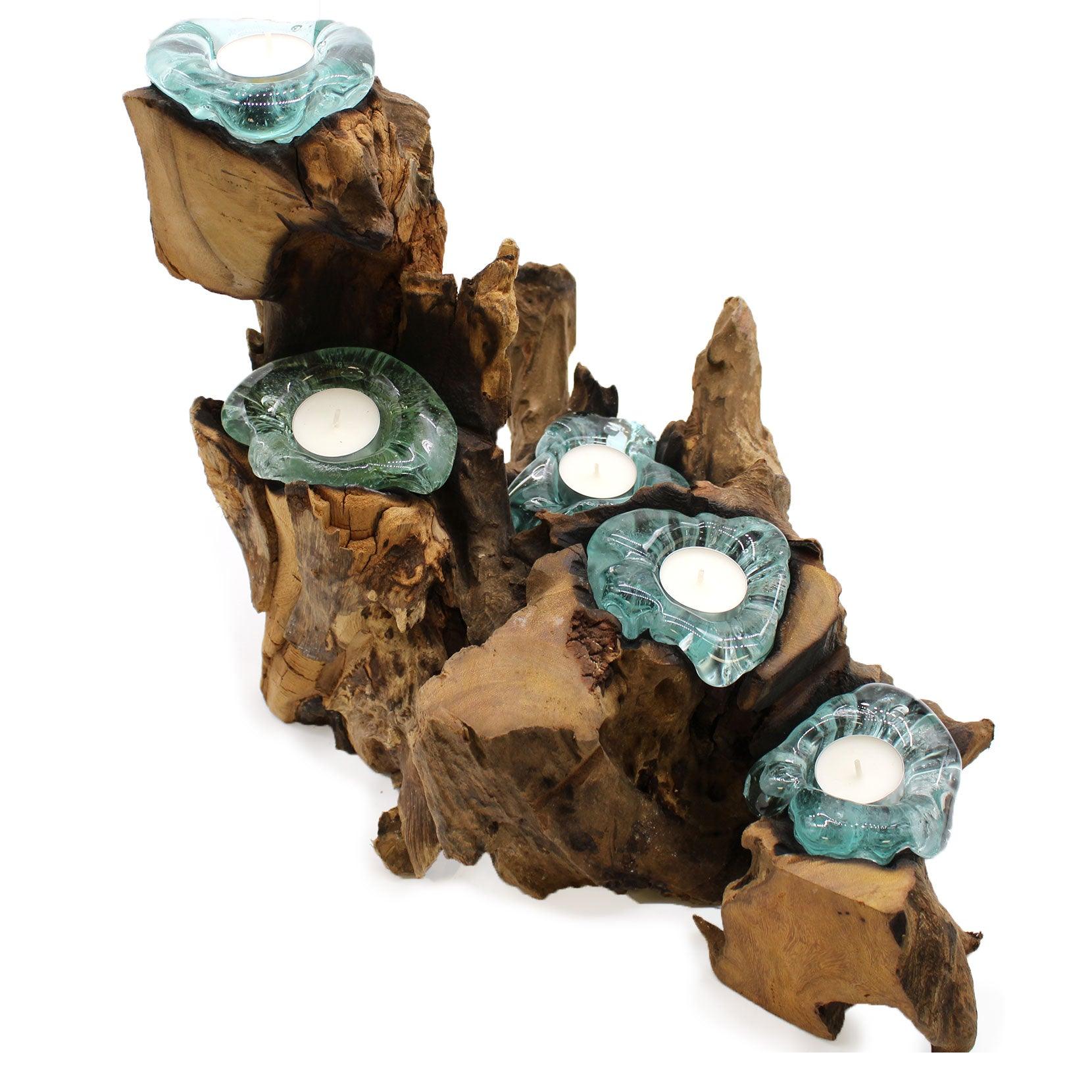 Molten Glass Five Candle Holder on Wood - Charming Spaces
