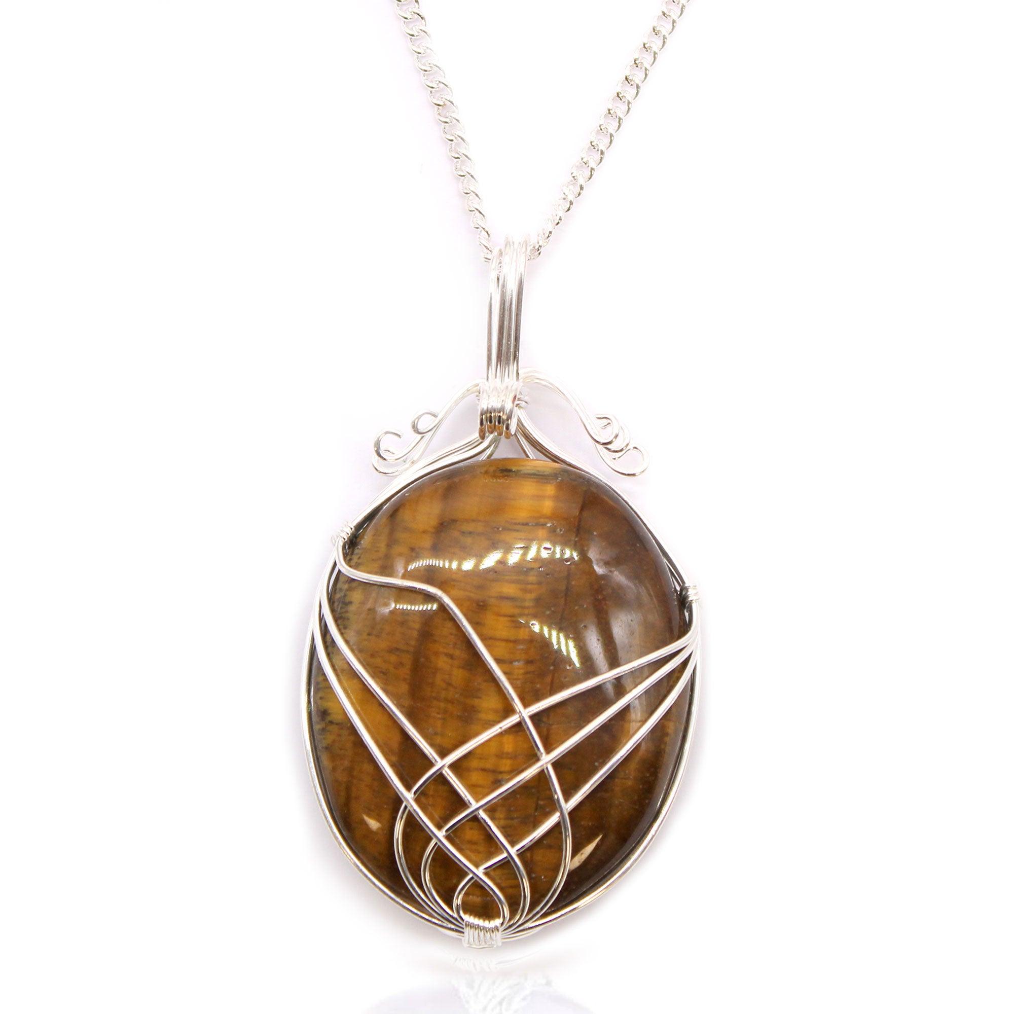 Swirl Wrapped Gemstone Necklace - Tiger Eye - Charming Spaces