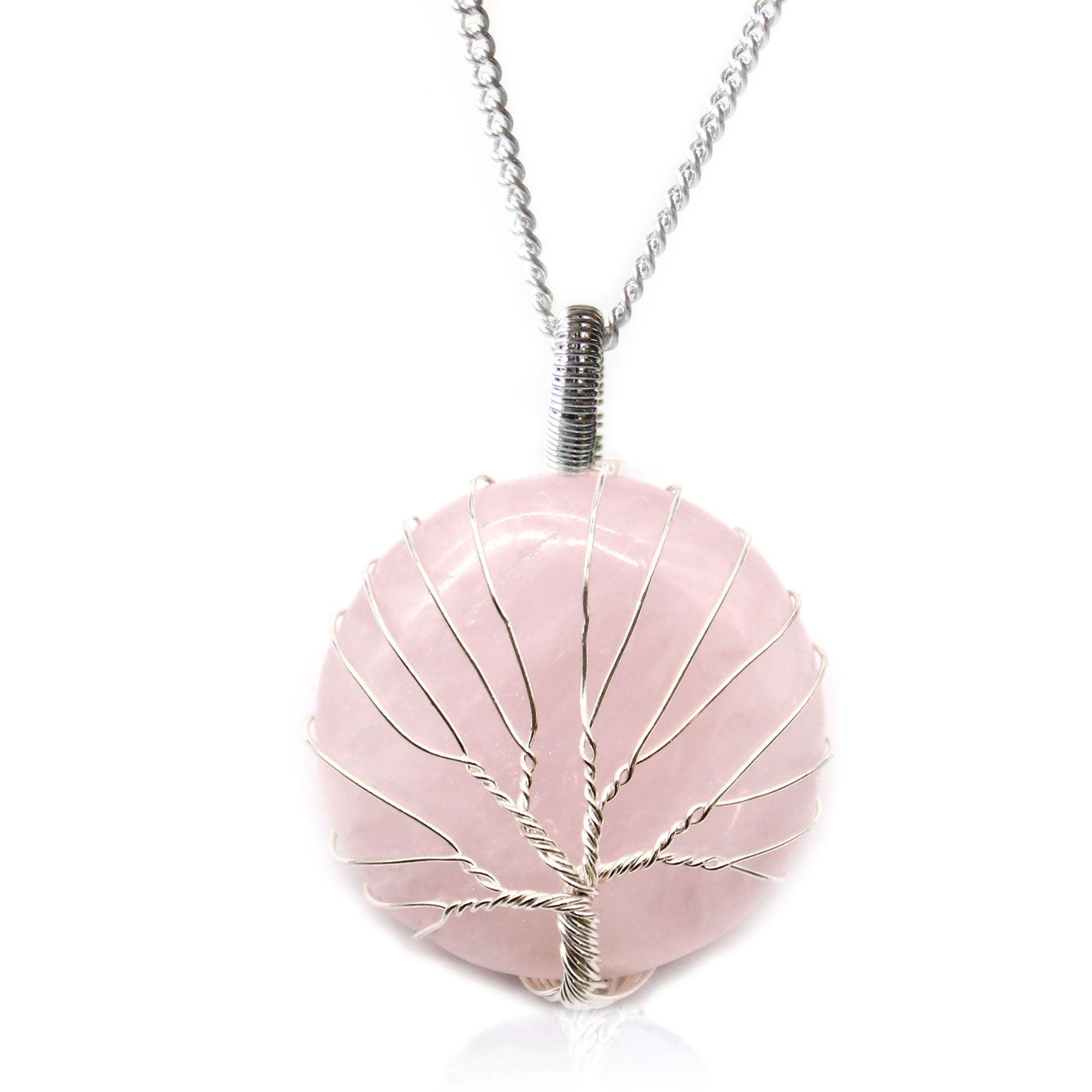Tree of Life Gemstone Necklace - Rose Quartz - Charming Spaces
