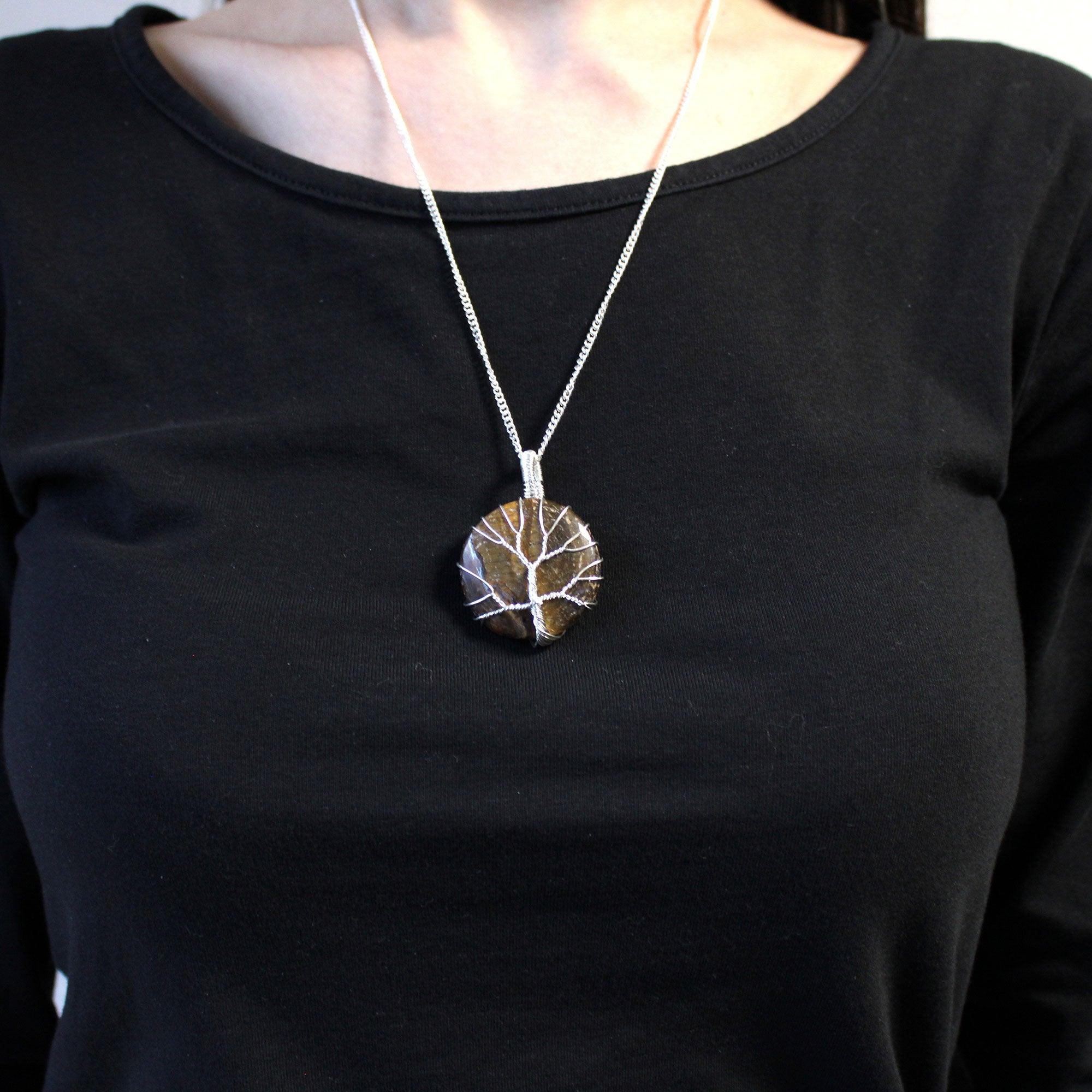 Tree of Life Gemstone Necklace - Tiger Eye - Charming Spaces