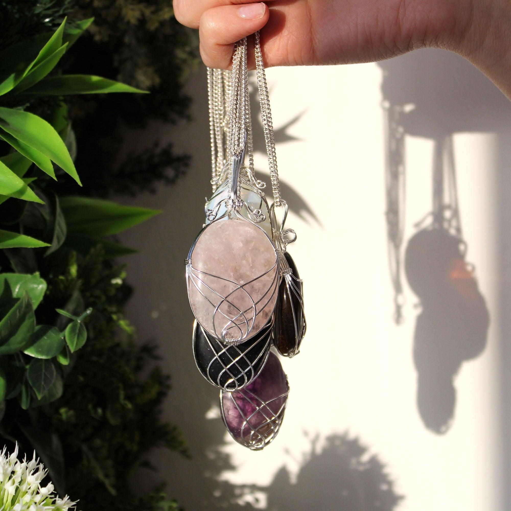 Swirl Wrapped Gemstone Necklace - Rose Quartz - Charming Spaces