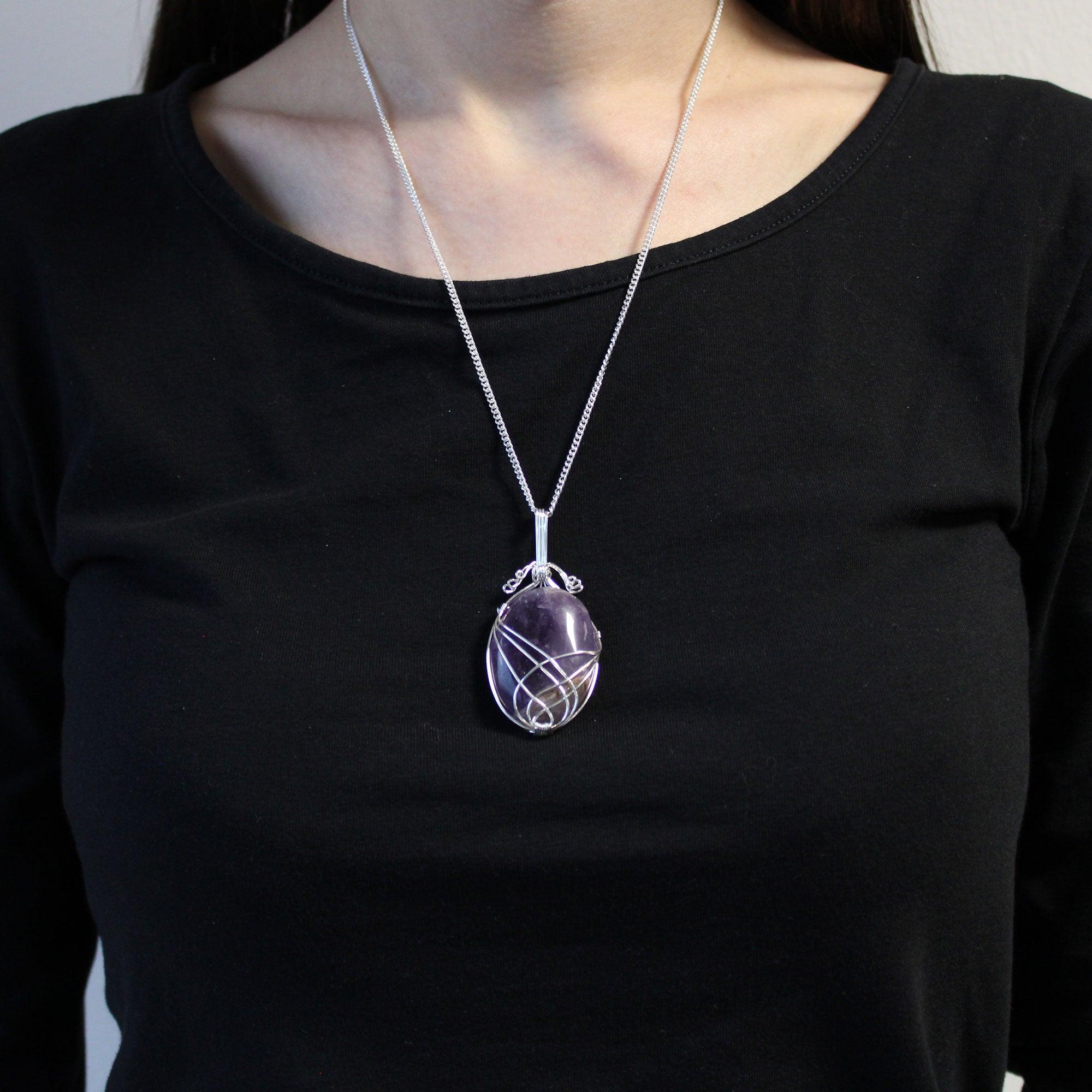 Swirl Wrapped Gemstone Necklace - Amethyst - Charming Spaces