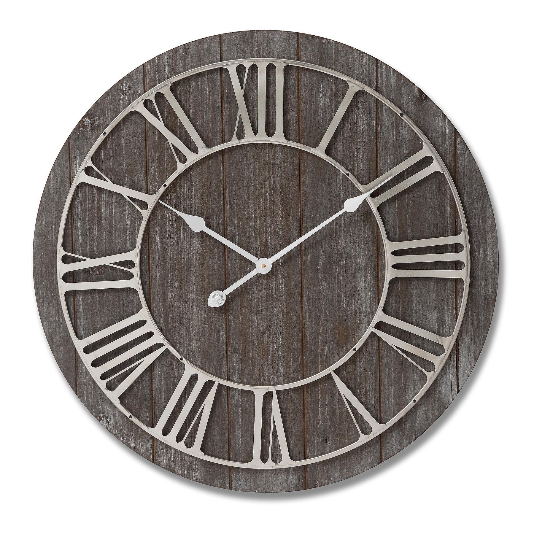 Wooden Clock With Contrasting Nickel Detail - Charming Spaces