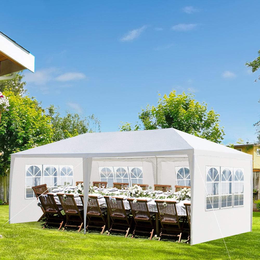 3m x 6m Outdoor Party Tent with 4 Removable Sidewalls, Waterproof Canopy Patio Wedding Gazebo, White - Charming Spaces