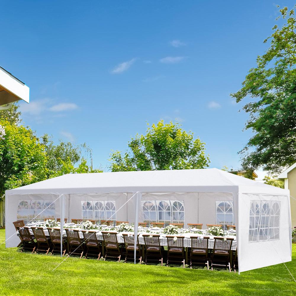 Pergola / Party Tent, 3m*9m, 5 Sided, PE Cloth, Iron Spiral Pipe - Charming Spaces
