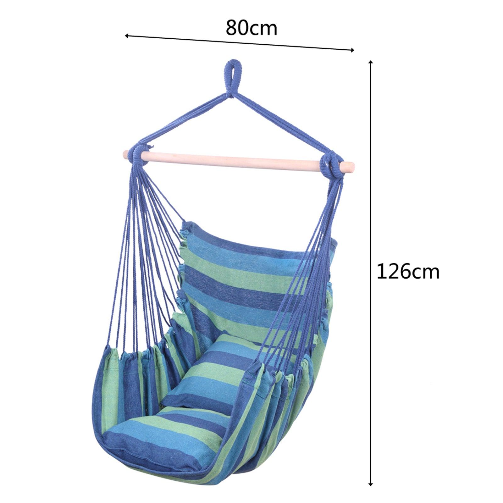 Hanging Chair / Hammock Swing Chair / Canvass Cotton Robe with Pillows (Blue) - Charming Spaces