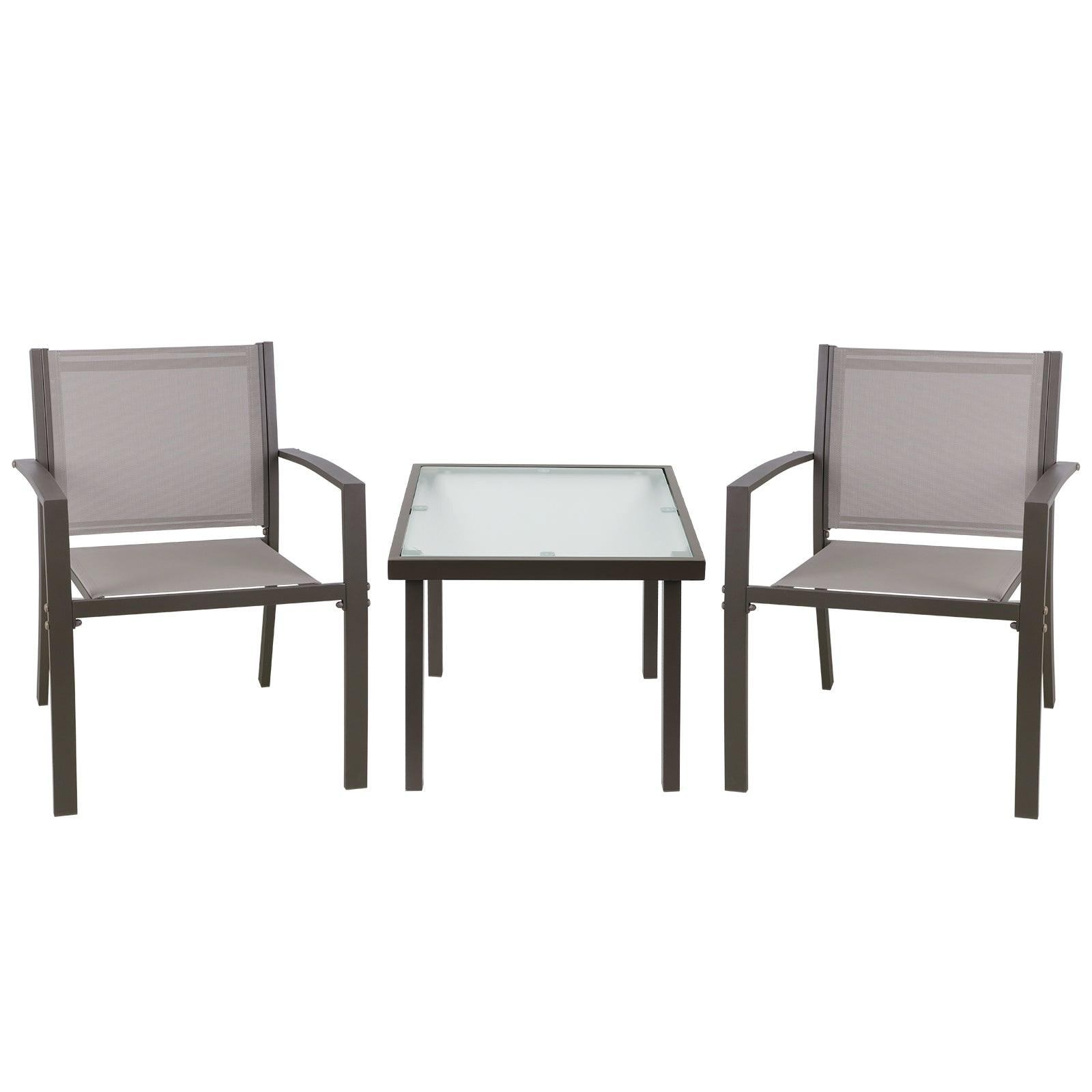 Brown Garden Furniture 3 Piece Set, 2 Armchairs + Glass Coffee Table - Charming Spaces