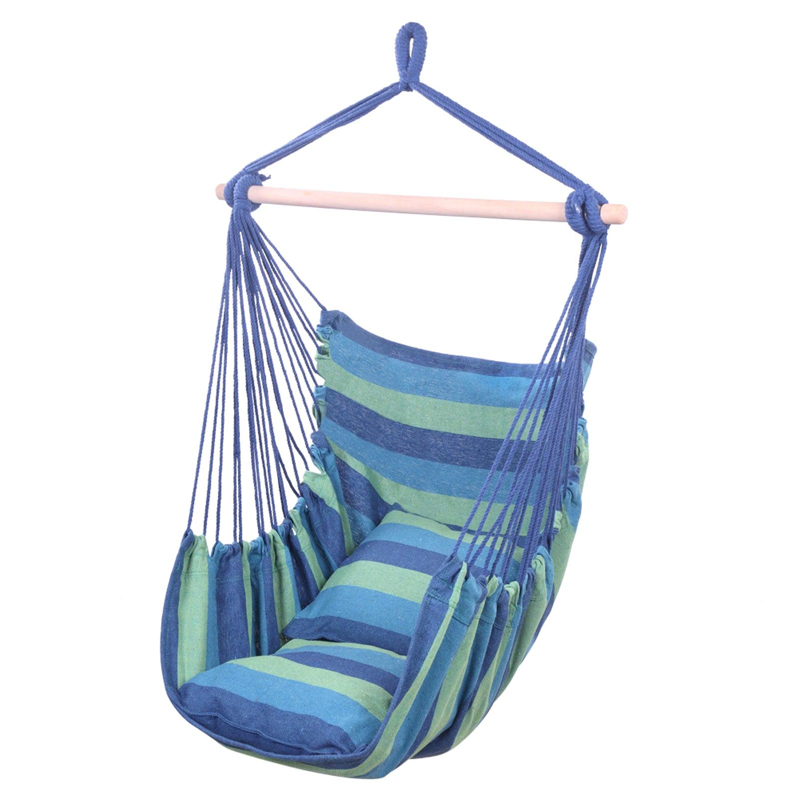 Hanging Chair / Hammock Swing Chair / Canvass Cotton Robe with Pillows (Blue) - Charming Spaces