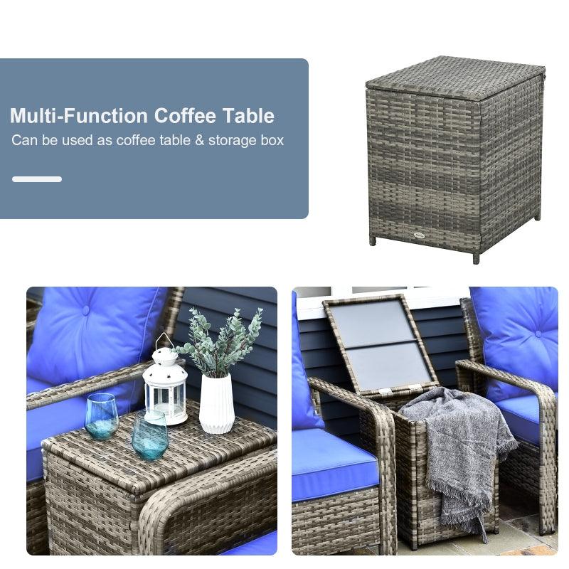 Blue Cushion Garden Furniture Bistro 3 Piece Set/ PE Rattan Wicker / For Patio, Conservatory - Charming Spaces
