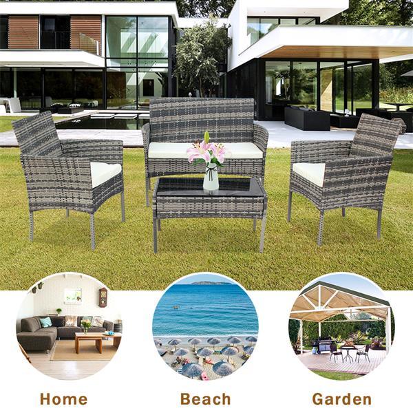 Rattan Furniture Set - Four Piece Grey - Outdoors, Patio, Terrace, Balcony - Charming Spaces
