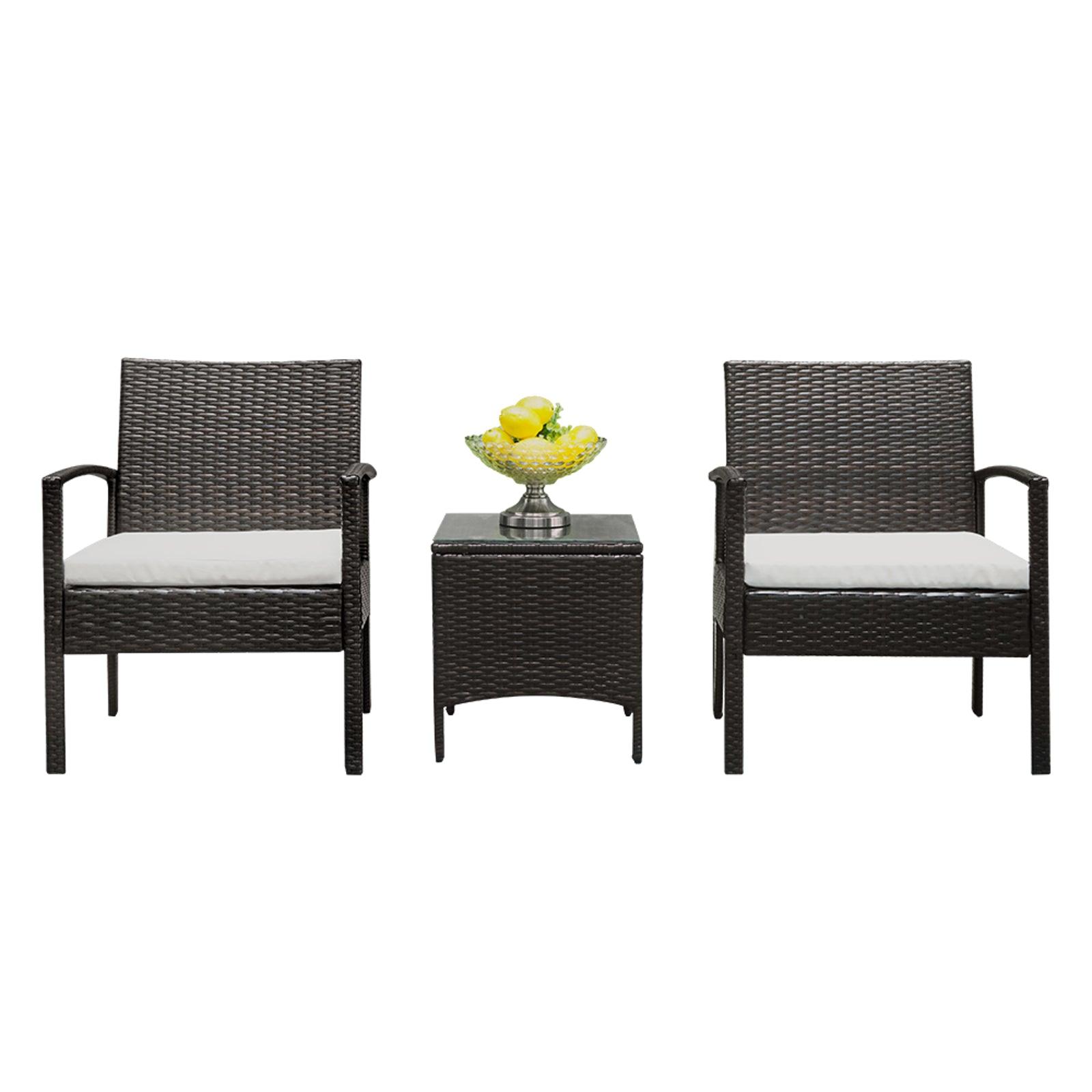 3pcs Rattan Garden Set - 2pcs Arm Chairs -1pc Coffee Table - Brown Gradient - Charming Spaces