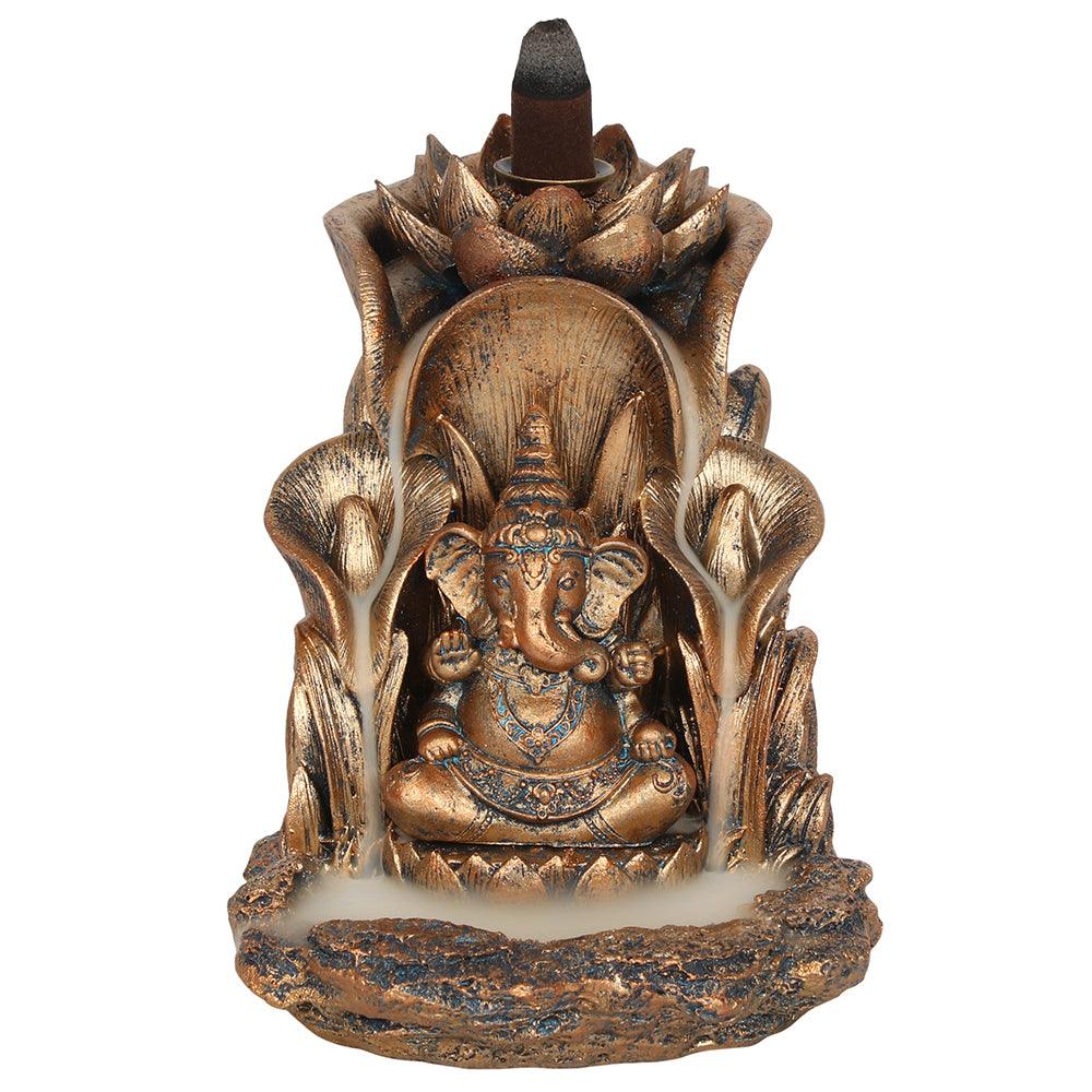 Backflow Incense Burner Ganesh & Lotus Flower Bronze - Charming Spaces