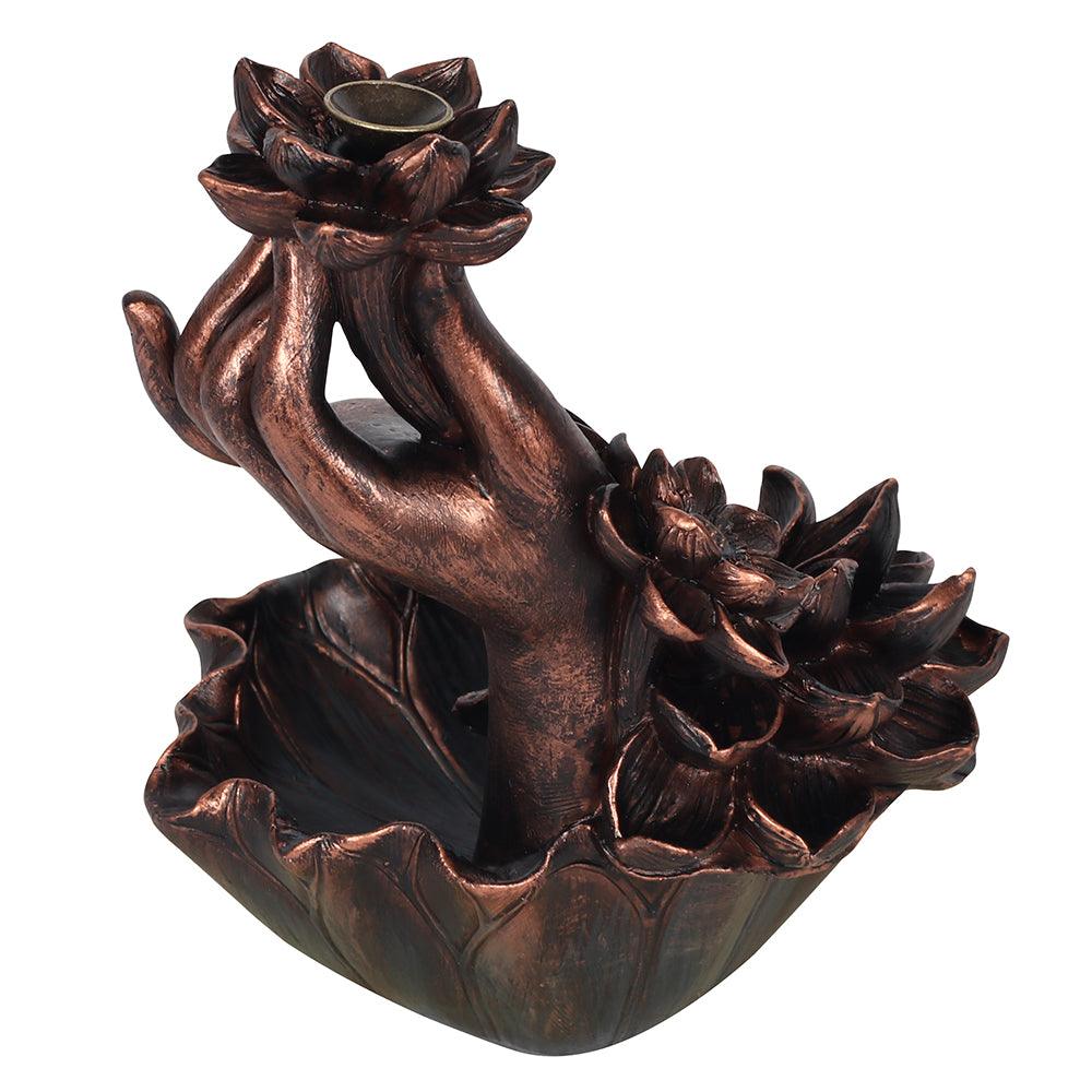 Bronze Effect Hand with Flower Backflow Incense Burner - Charming Spaces
