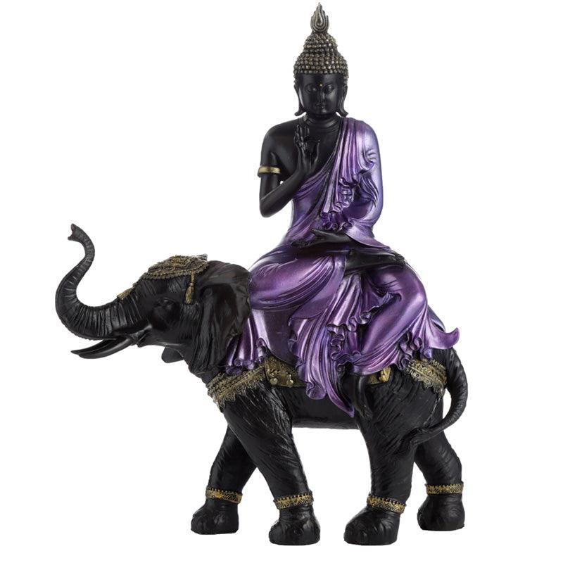 Purple, Gold & Black Thai Buddha - Riding Elephant - Charming Spaces