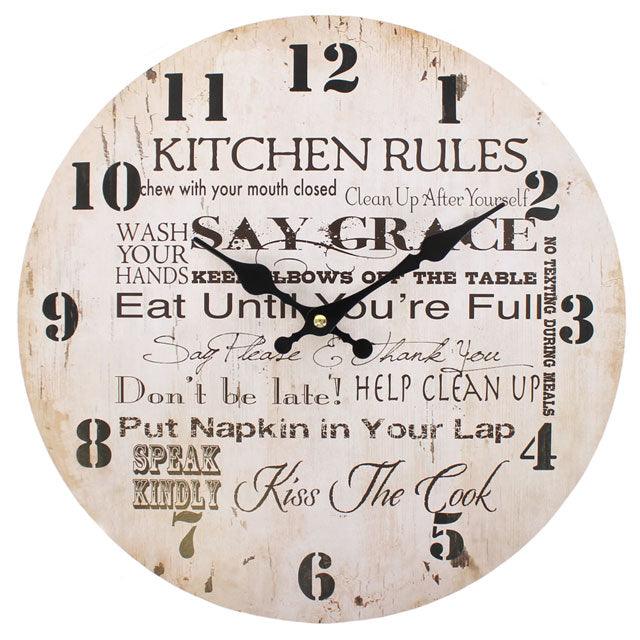 Distressed Look Kitchen Rules Wall Clock - Charming Spaces
