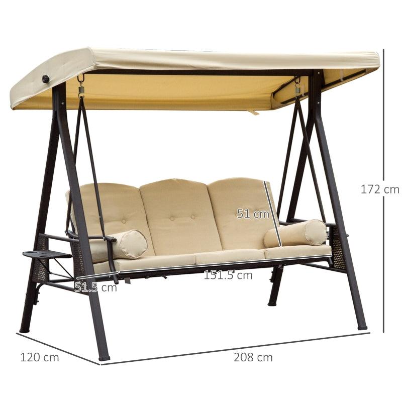 Swing Chair / Hammock Chair 3 Seater / Canopy Cushion Shelter / Outdoor Bench Beige - Charming Spaces