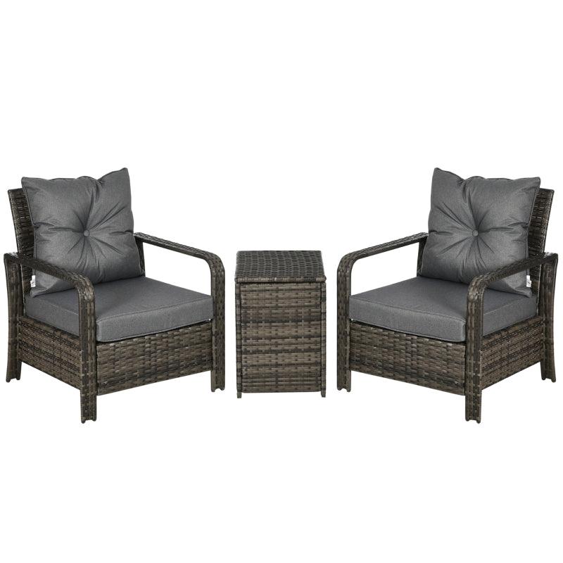Grey Cushion Garden Furniture Bistro 3 Piece Set/ PE Rattan Wicker / For Patio, Conservatory - Charming Spaces