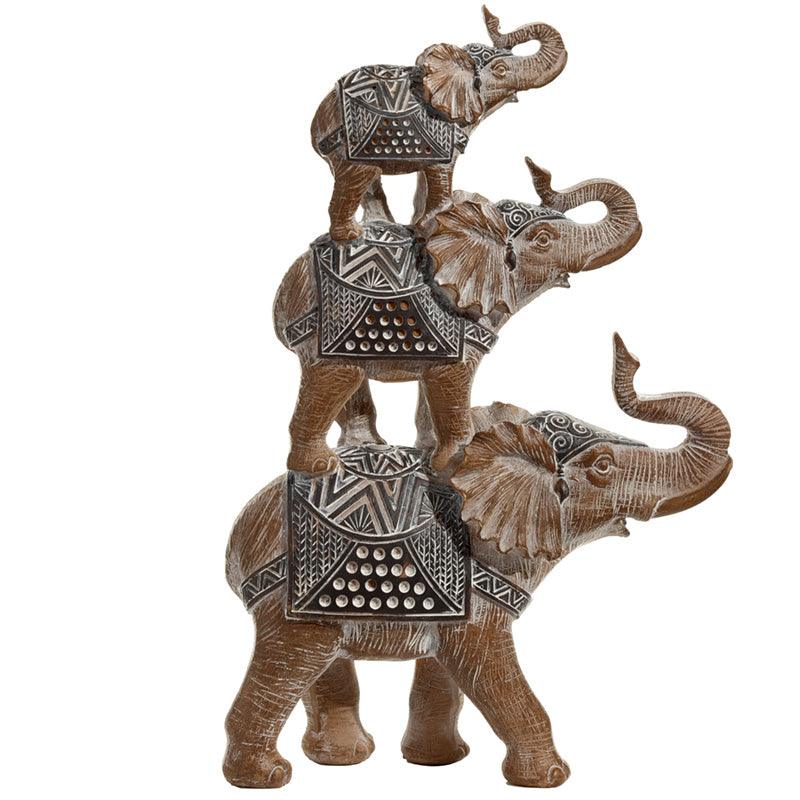 Stacked Elephant Wood Effect Figurine - Charming Spaces