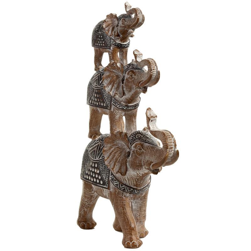 Stacked Elephant Wood Effect Figurine - Charming Spaces