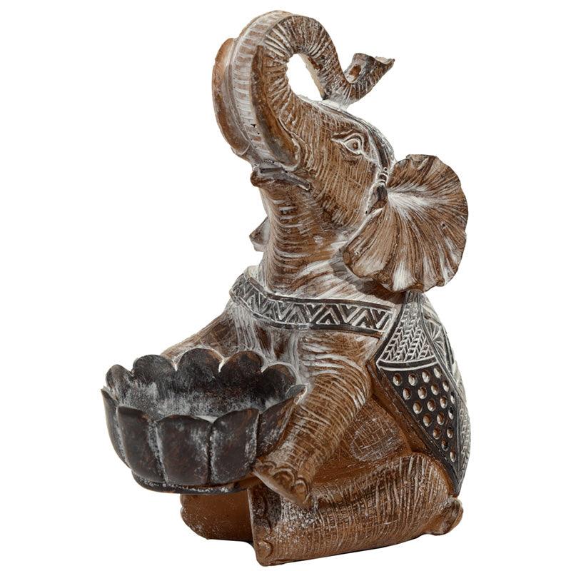 Decorative Elephant Wood Effect Tea Light Candle Holder - Charming Spaces