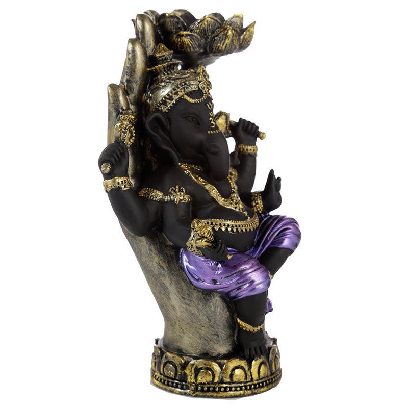 Ganesh - Lotus Tea Light Holder - Purple, Gold & Black - Charming Spaces