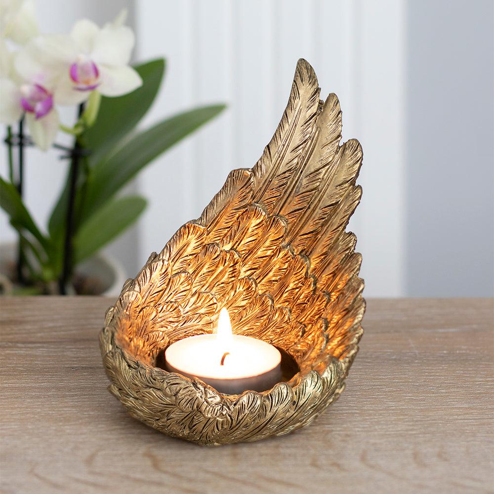 Gold Single Raised Angel Wing Candle Holder - Charming Spaces
