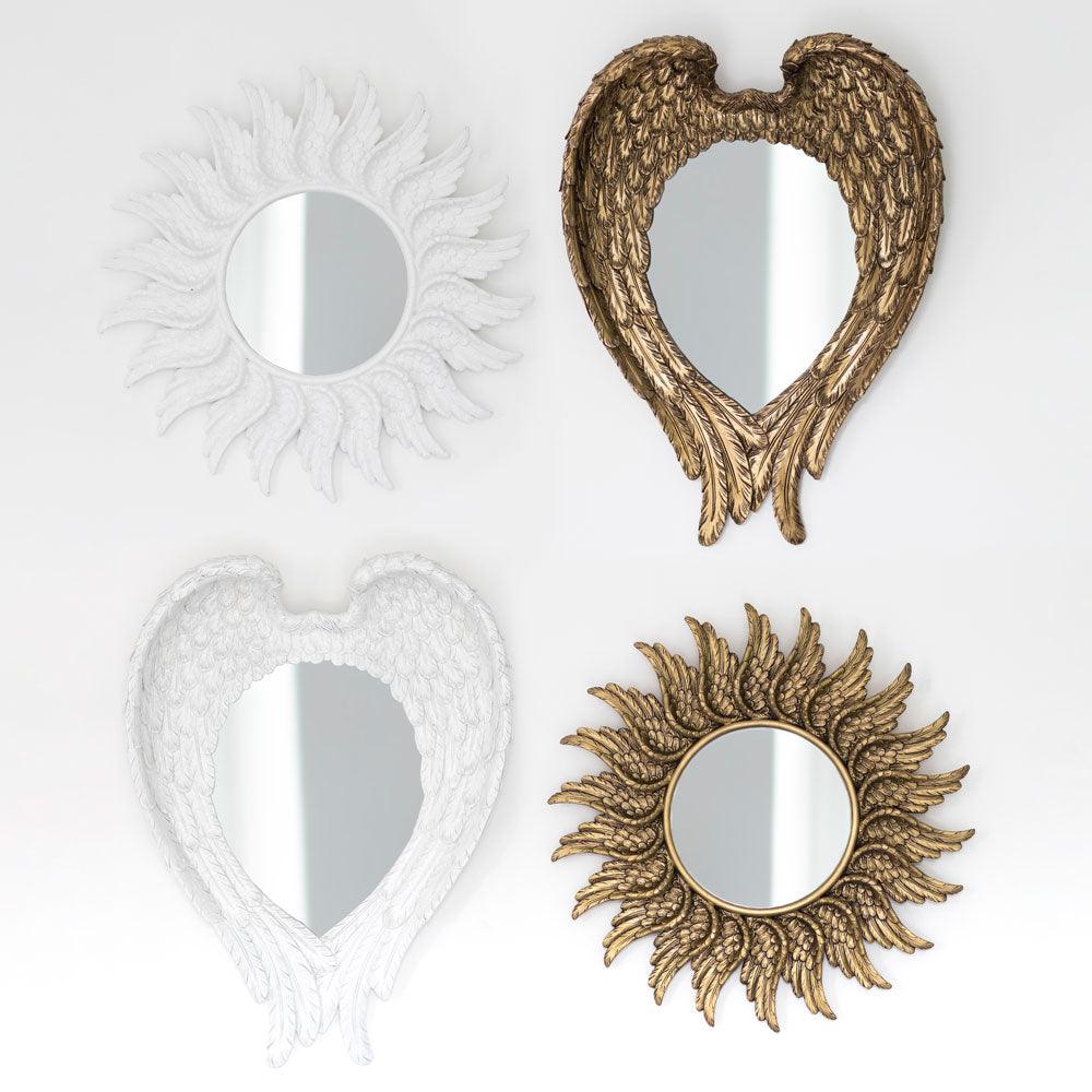 Angel Wing Mirror - Round - White Glitter - 47cm - Charming Spaces
