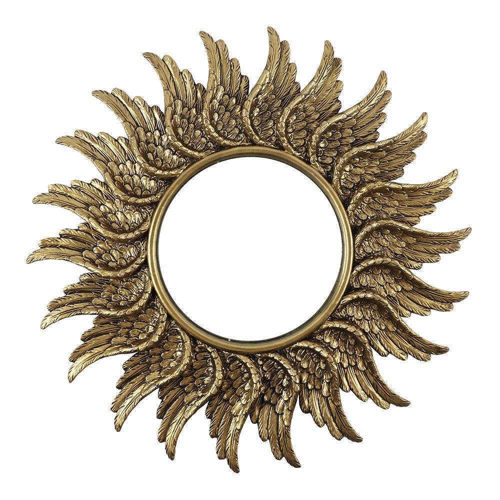 Angel Wing Mirror - 47cm - Round Antique Gold - Charming Spaces