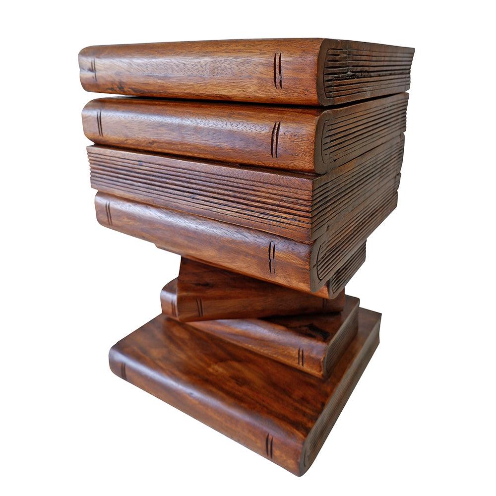 Wooden Carved Book Trunk Stool - Charming Spaces