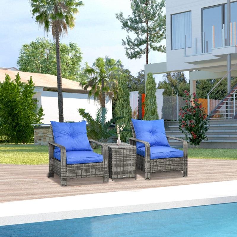Blue Cushion Garden Furniture Bistro 3 Piece Set/ PE Rattan Wicker / For Patio, Conservatory - Charming Spaces