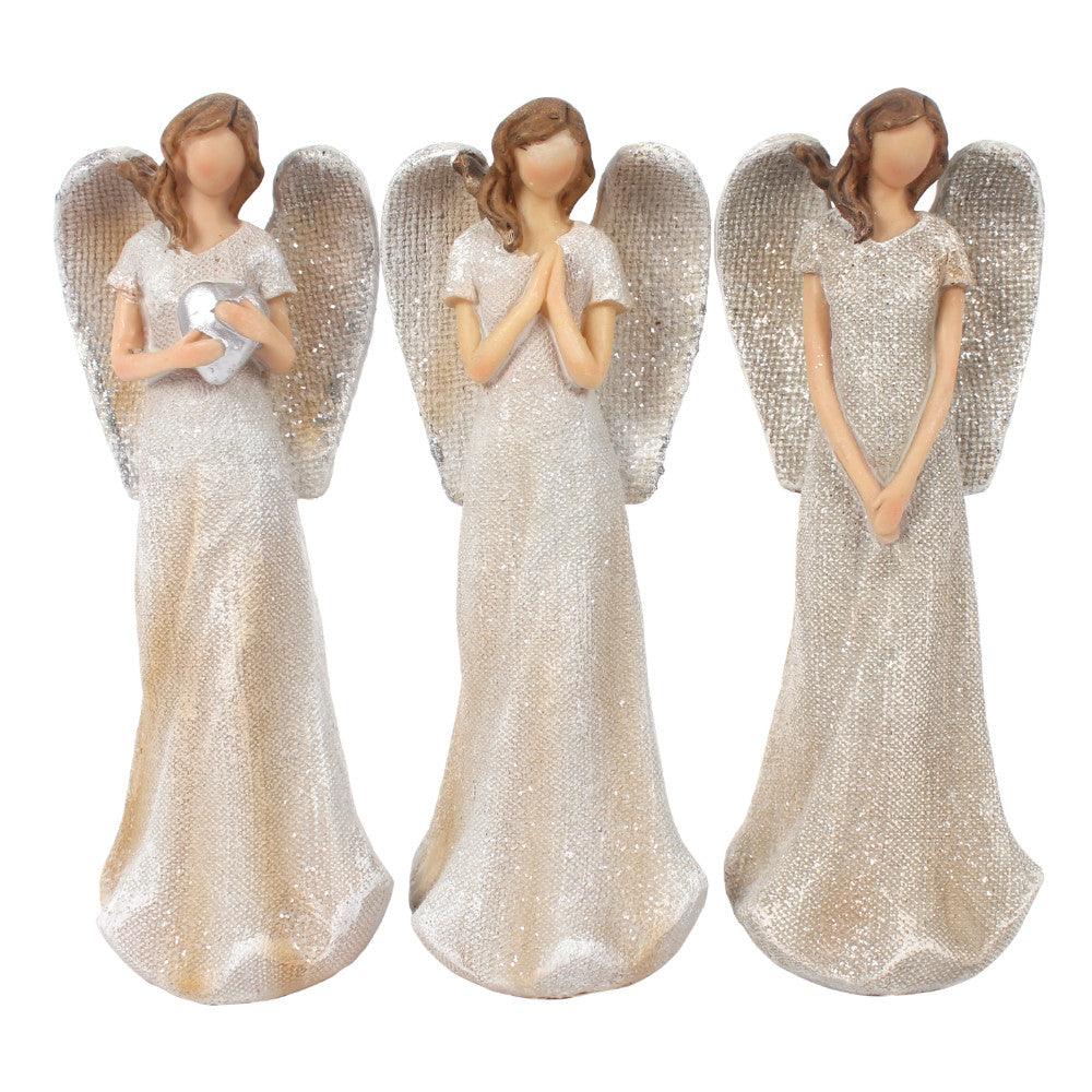 Trio of Small Glitter Angels - Charming Spaces
