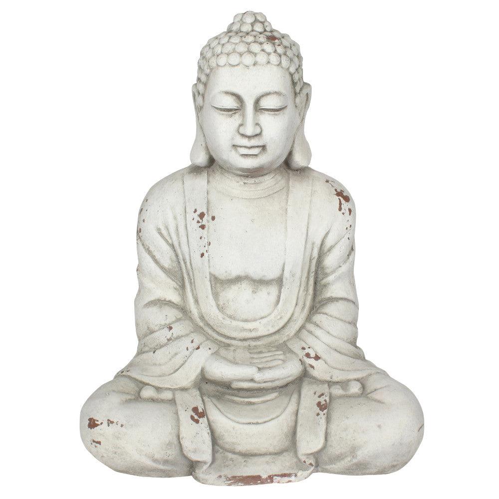 58cm White Hands In Lap Sitting Garden Buddha - Charming Spaces