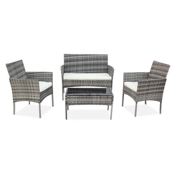 Rattan Furniture Set - Four Piece Grey - Outdoors, Patio, Terrace, Balcony - Charming Spaces