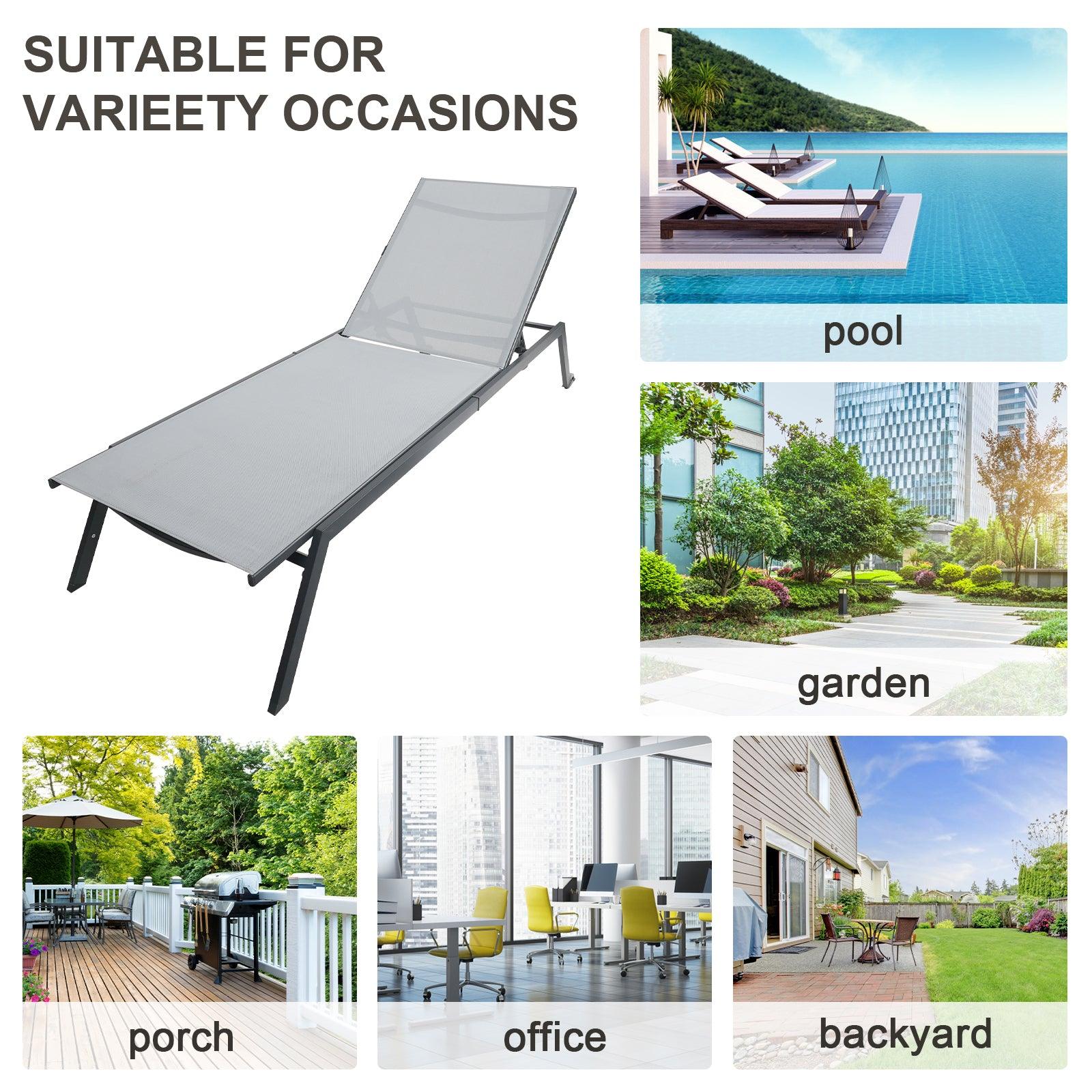 Garden Sun Lounger with Wheels, Grey Recliner Lounge Chair for Garden, Patio, Home Office, Beach - Charming Spaces