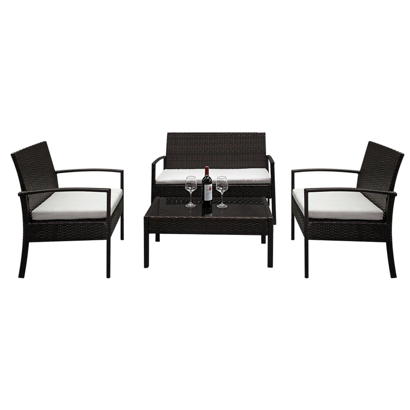 Garden Patio Set - Brown Gradient - PE Rattan - 2pcs Arm Chairs 1pc Love Seat & Tempered Glass Coffee Table - Charming Spaces