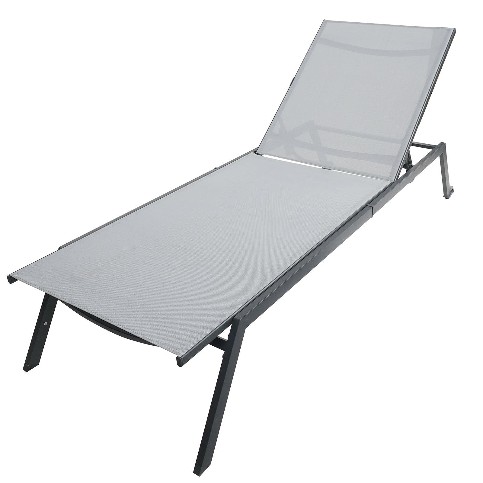 Garden Sun Lounger with Wheels, Grey Recliner Lounge Chair for Garden, Patio, Home Office, Beach - Charming Spaces
